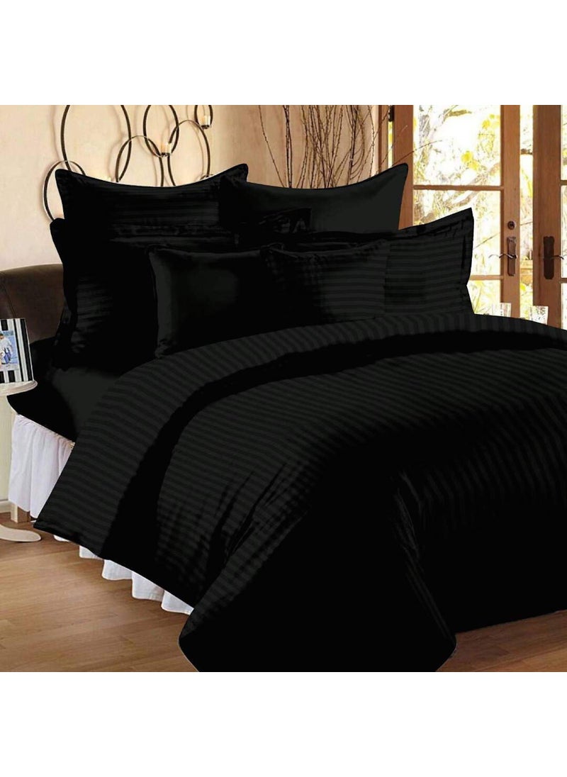 Harbell Home Harbell Home 220 GSM 400TC Microfiber Solid Satin Stripe Cotton AC Comforter Set Double Bed with 1 Flat Bedsheet 90x100 Inch and Two Pillow Covers II 4 PC Bedding Set for HomeHotels Black 