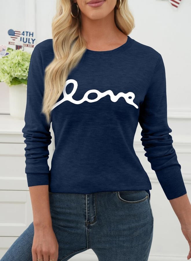 EVALESS Fall Sweaters for Women 2025 Trendy Wool Blend Sweaters Long Sleeve Crewneck Fall Outfits Pullover Sweater Tops, 2a Valentine Navy Blue, L - Image 2