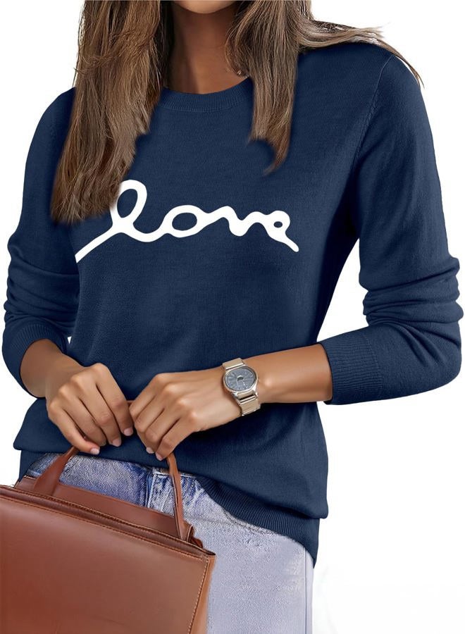 EVALESS Fall Sweaters for Women 2025 Trendy Wool Blend Sweaters Long Sleeve Crewneck Fall Outfits Pullover Sweater Tops, 2a Valentine Navy Blue, L - Image 1