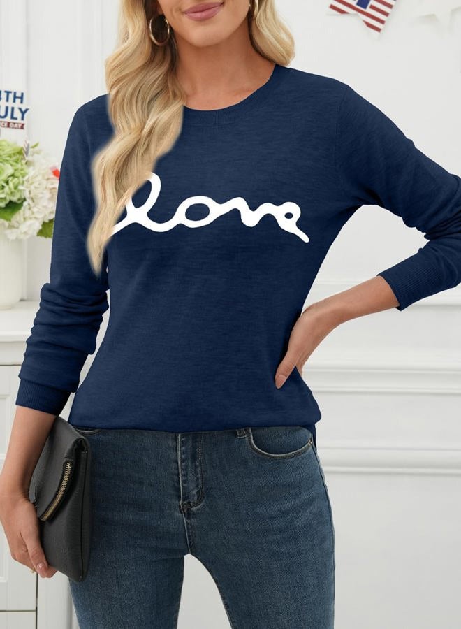EVALESS Fall Sweaters for Women 2025 Trendy Wool Blend Sweaters Long Sleeve Crewneck Fall Outfits Pullover Sweater Tops, 2a Valentine Navy Blue, L - Image 3