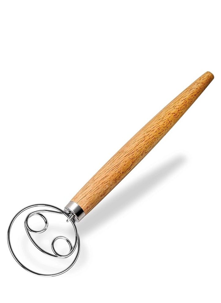 Generic - Double Circle Dough Whisk - Wooden Dough Mixer with Stainless Steel Dough Hook - Original Dutch Sourdough Whisk for Bread Making Tools and Supplies - Whisking Tool 13 Inch - Image 1