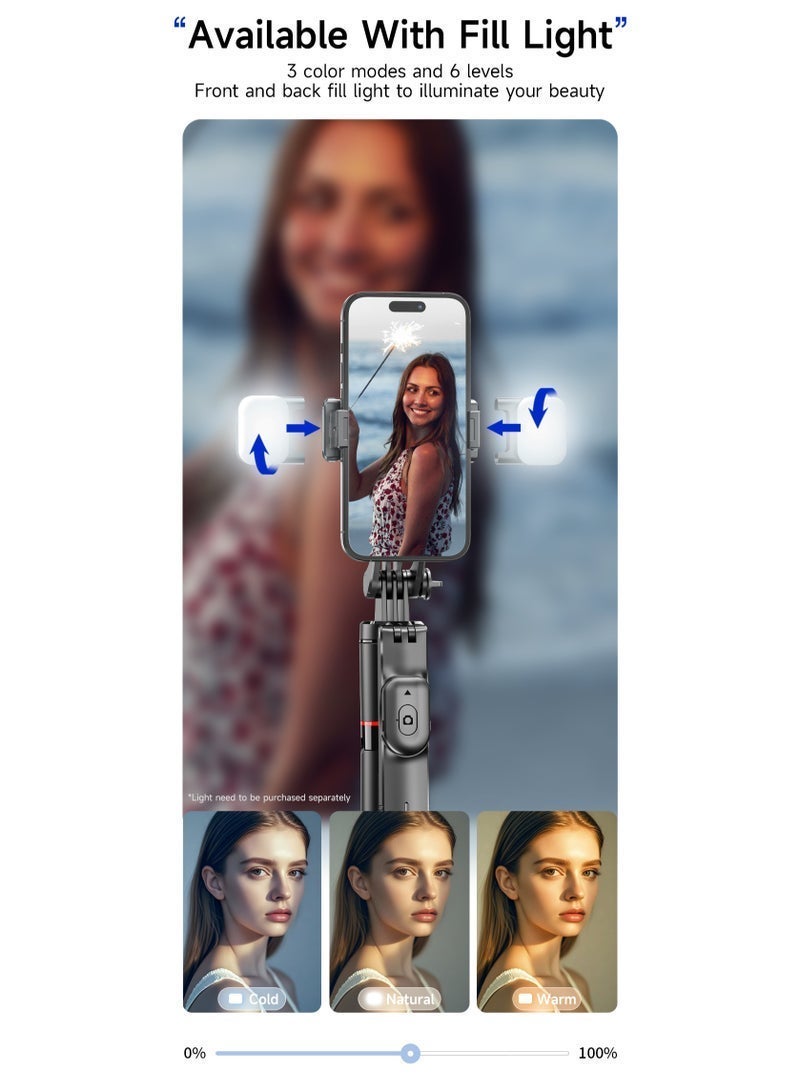 47.24 inches(1.708cm) Selfie Stick Tripod with Wireless Remote & Fill Light, 360° Rotatable Phone Holder, 3 Color Temperature LED, 8-Section Extendable Pole, Detachable Mount, Compatible with iPhone & Android - Image 5