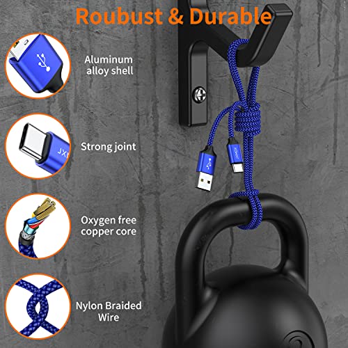JXMOX USB Type C Cable (6.6ft 2-Pack), USB-A to USB C 3A Fast Charging Cord Compatible with iPhone 15 16 Pro Max, Samsung Galaxy S22 S21 S20 Ultra S10 S9 S8, Note 10 9 8 A80 A70, USB C Charger (Blue) - Image 4