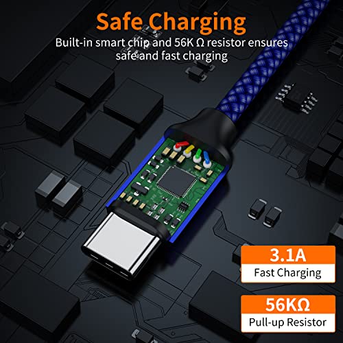 JXMOX USB Type C Cable (6.6ft 2-Pack), USB-A to USB C 3A Fast Charging Cord Compatible with iPhone 15 16 Pro Max, Samsung Galaxy S22 S21 S20 Ultra S10 S9 S8, Note 10 9 8 A80 A70, USB C Charger (Blue) - Image 5