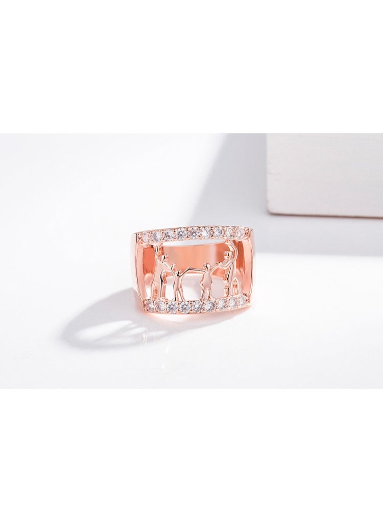 KUYING Full Set Crystal Rose Gold Ring With Wide Geometric Hollow Design - Image 1