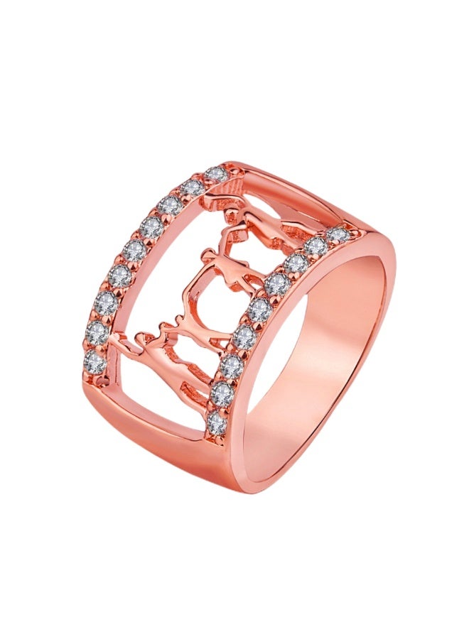 KUYING Full Set Crystal Rose Gold Ring With Wide Geometric Hollow Design - Image 2