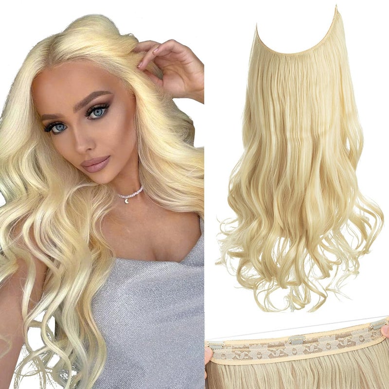 SARLA Invisible Wire Hair Extensions with 3 Clips Synthetic Wavy Curly Hairpiece Adjustable Transparent Headband for Women 16 Inch Beach Blonde - Image 2