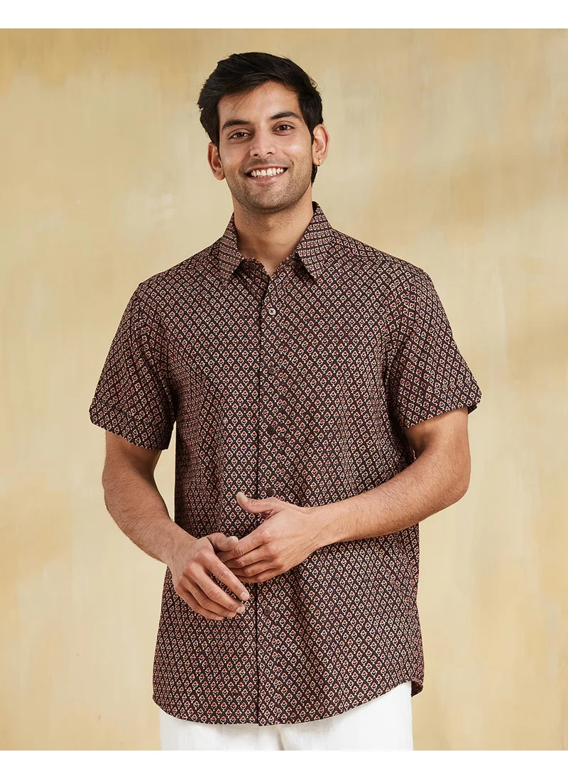 Fabindia Brown Cotton Ajrakh Printed Shirt