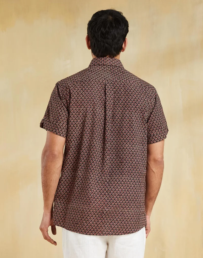 Fabindia Brown Cotton Ajrakh Printed Shirt
