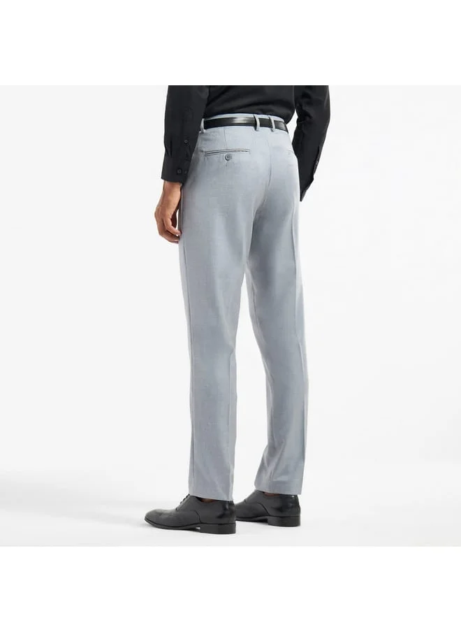 FAV Solid Regular Fit Trousers with Pockets and Button Closure