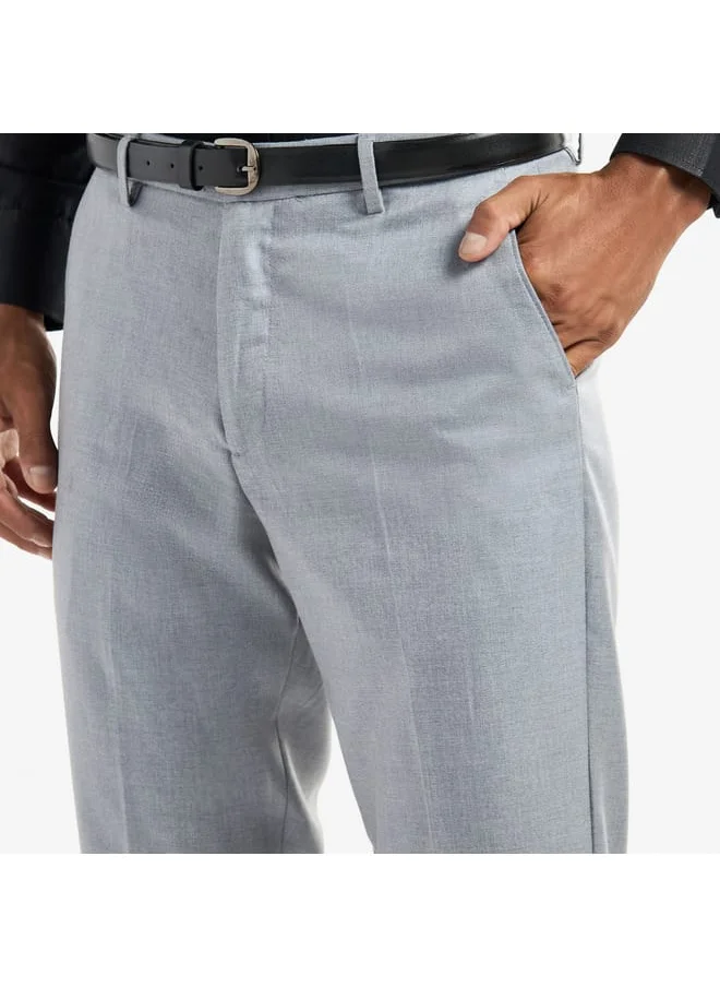 FAV Solid Regular Fit Trousers with Pockets and Button Closure