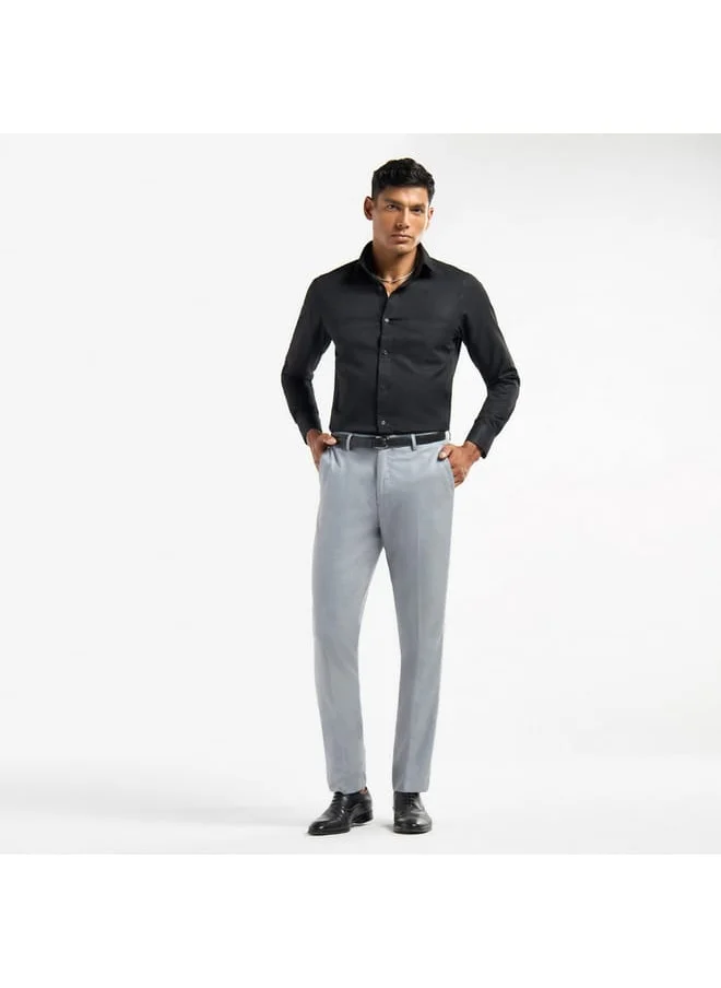 FAV Solid Regular Fit Trousers with Pockets and Button Closure