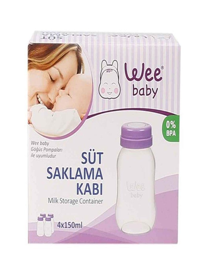 Wee Baby Feeding Bottle, Milk Container, Regular Neck BPA-Free Milk Storage Bottle, 150ML (Pack of 4)