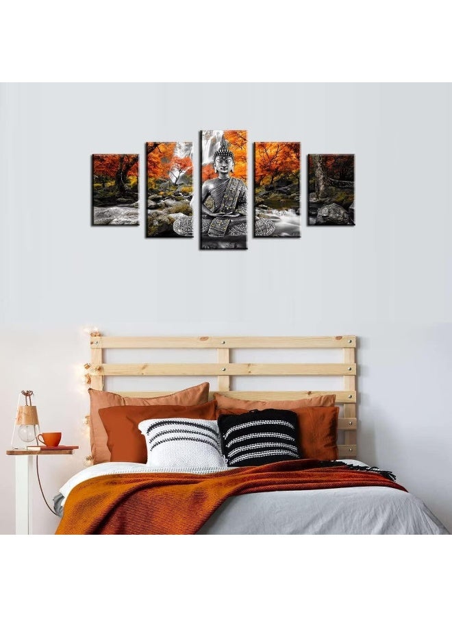 Home Trove AWLXPHY Decor Buddha Waterfall Wall Art Canvas Painting Framed 5 Panels for Living Room Decoration Modern Landscape Trees Zen Stretched Artwork Giclee - Image 4