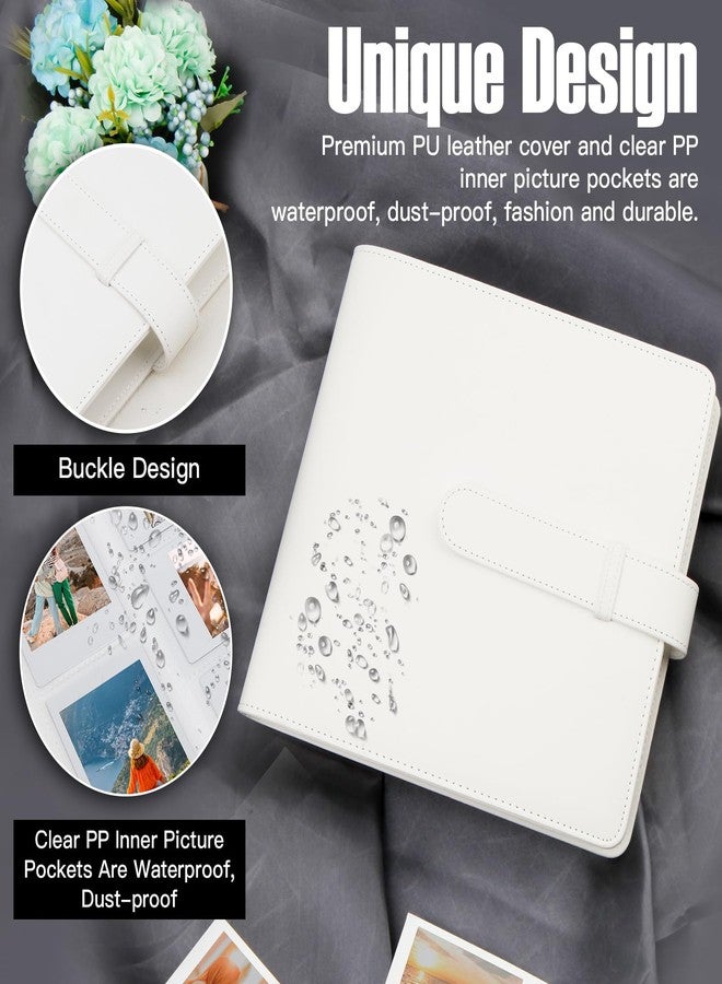 فيسيفول ألبوم صور Veicevol 360 Pockets لكاميرا Fujifilm Instax Mini، ألبوم صور بولارويد، غطاء جلدي، ألبوم صور لكاميرا Fujifilm Instax Mini 12 11 9 40 8 7 Evo LiPlay، ألبوم صور 2x3، أبيض - Image 3