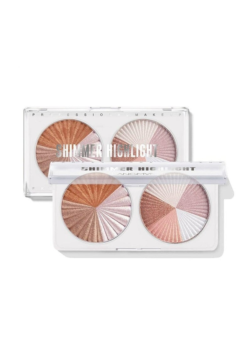 LANGMANNI - Dual-Pan Mixed Color Shimmer Diamond Highlighter Powder - Versatile and Practical Highlighting Palette for Refined and Multi-Dimensional Makeup - Image 1