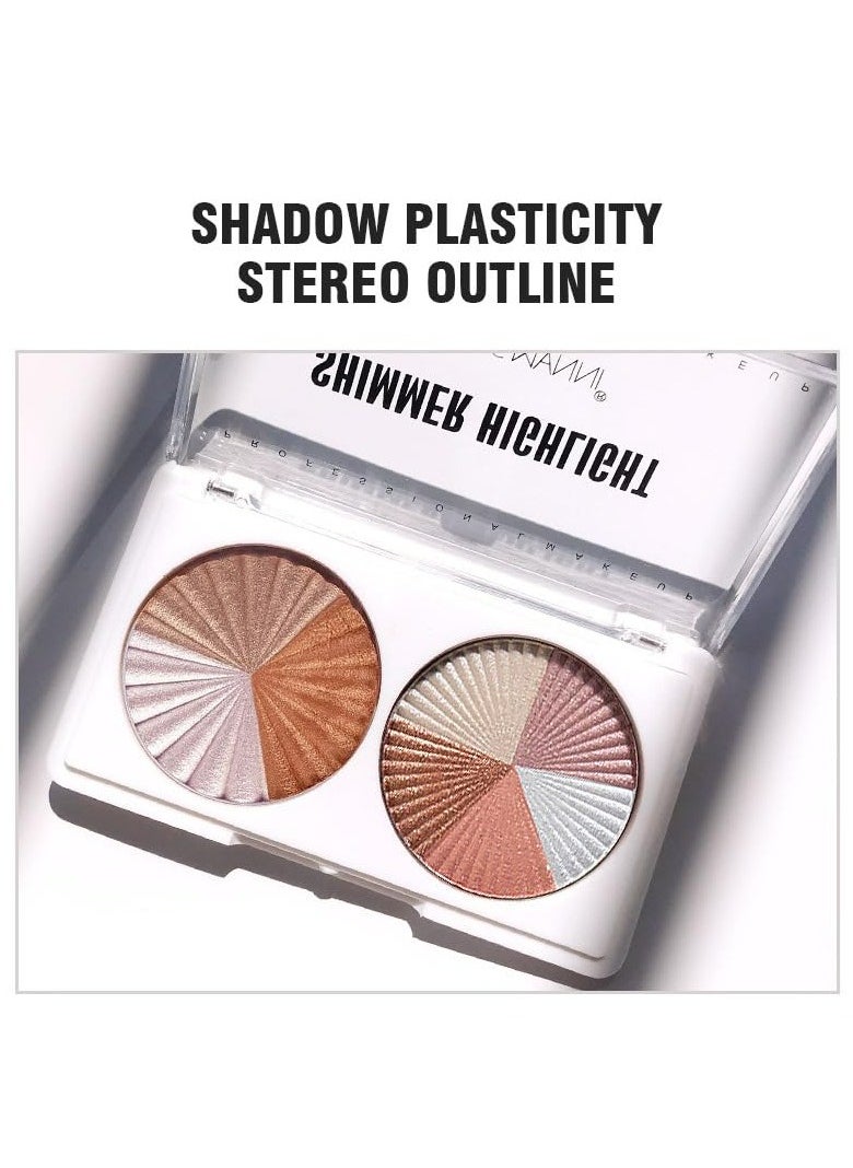 LANGMANNI - Dual-Pan Mixed Color Shimmer Diamond Highlighter Powder - Versatile and Practical Highlighting Palette for Refined and Multi-Dimensional Makeup - Image 1
