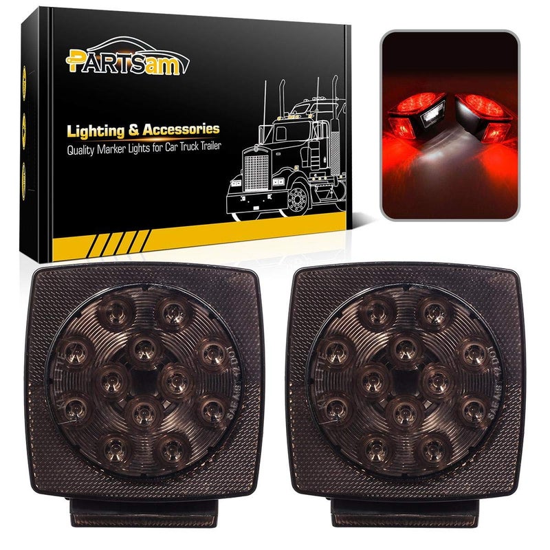 Partsam 12V Submersible Square Led Trailer Lights Smoked Red Combination Led Stop Tail Brake Turn Signal Light for Trailers Under 80 Boat Trailer Truck Marine Camper RV Snowmobile IP68