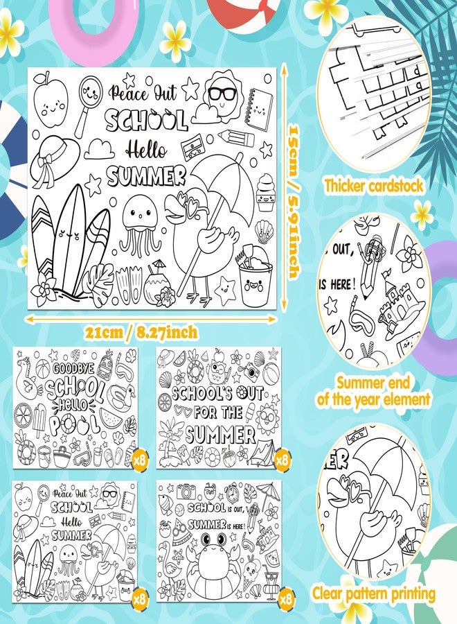 ANGOLIO Summer End of the Year Coloring Pages - 32P Summer Beach Coloring Sheets Posters for Kids Students, Hawaii Theme Goodbye School Hello Pool DIY Art Crafts Classroom Home Holiday Party Supplies - Image 2