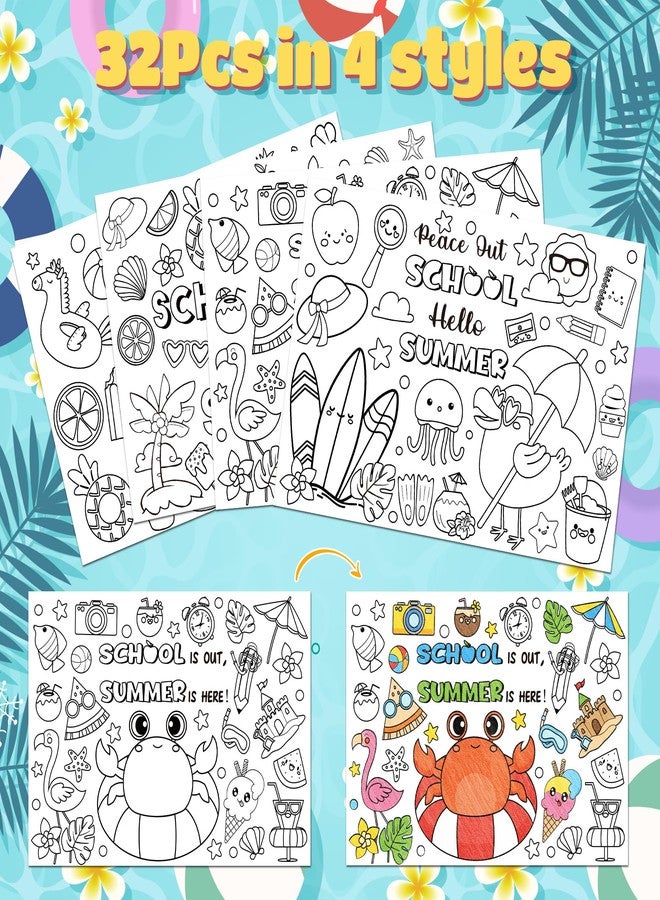 ANGOLIO Summer End of the Year Coloring Pages - 32P Summer Beach Coloring Sheets Posters for Kids Students, Hawaii Theme Goodbye School Hello Pool DIY Art Crafts Classroom Home Holiday Party Supplies - Image 3