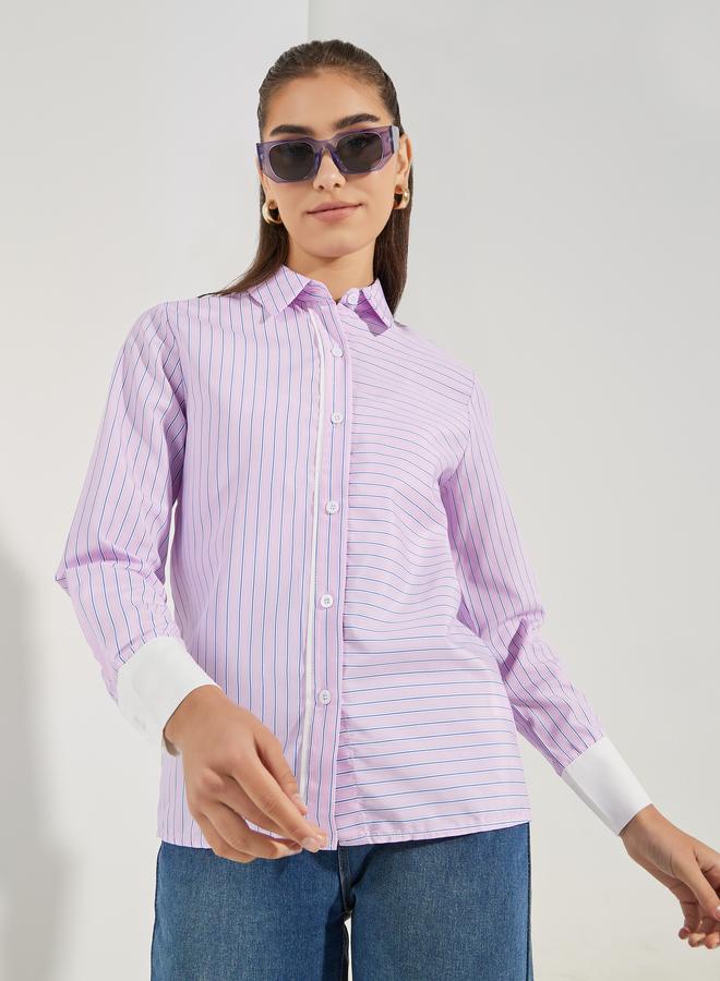 ستايلي بلوزة مخططة باكمام طويلة بأساور - Image 3