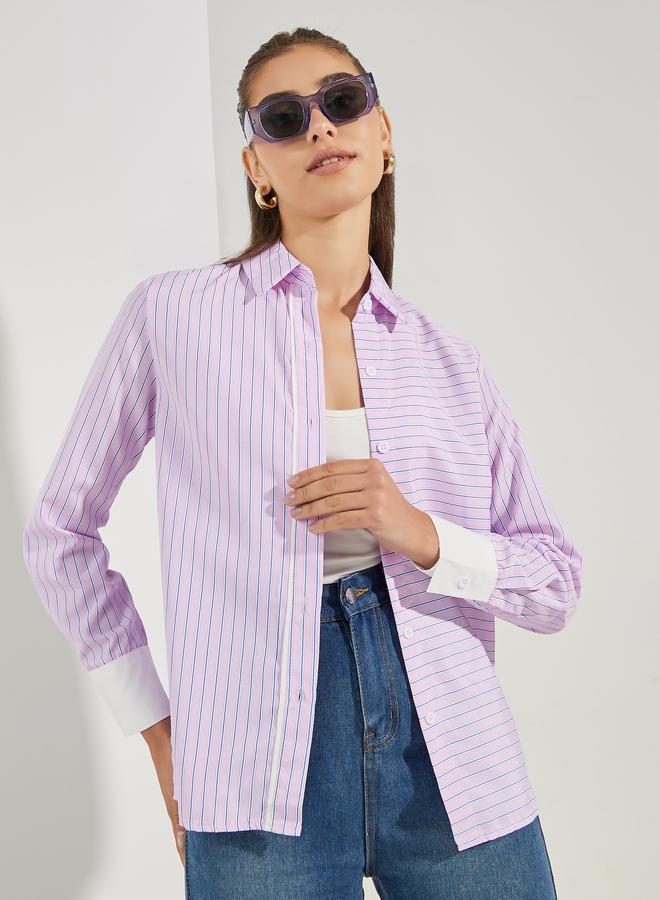 ستايلي بلوزة مخططة باكمام طويلة بأساور - Image 1