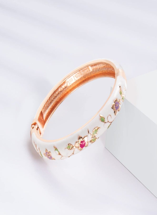 UJOY Vintage Bracelet Colorful Cloisonne Women Hinged Bangles Enameled Bracelets Jewelry Gifts 55A82 White - Image 2