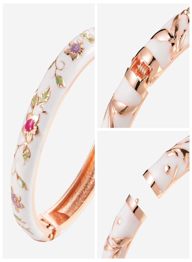 UJOY Vintage Bracelet Colorful Cloisonne Women Hinged Bangles Enameled Bracelets Jewelry Gifts 55A82 White - Image 4