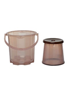 Siva Naturals Siva naturals 3 Piece Plastic Bathroom Bucket Mug and Stool Set Brown  - Image 2
