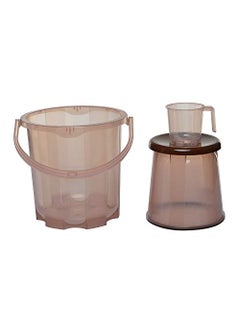 Siva Naturals Siva naturals 3 Piece Plastic Bathroom Bucket Mug and Stool Set Brown  - Image 1