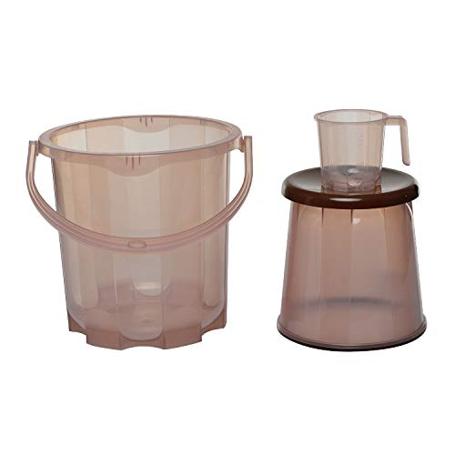 Siva Naturals Siva naturals 3 Piece Plastic Bathroom Bucket Mug and Stool Set Brown  - Image 1