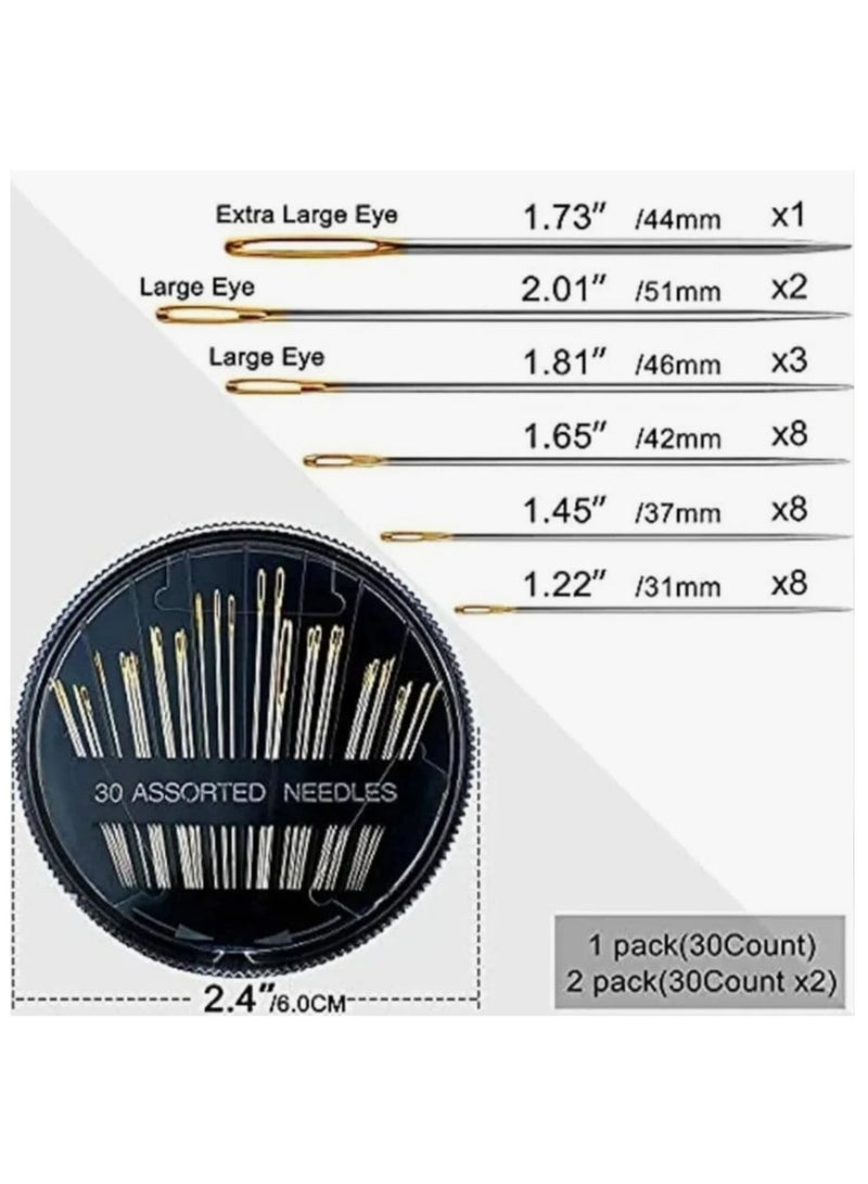 Sewing Needles, Set of 30 Sewing Needles, Sewing Needle, Large Quantity of Sewing Needles, Multi-Purpose Needles, Thread Needles, Large and Small Needles, Embroidery and Fabric Detailing Needles, Large Eye Needles, 30-Piece Set of Various Sizes Needles. - Image 2
