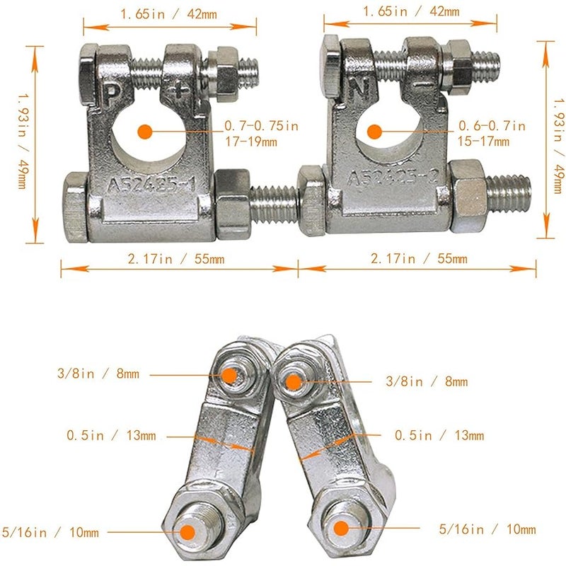 DLronwey Battery Terminal Connectors,Military Spec Positive Negative Heavy Duty Battery Terminals with 4 pcs 2 Gauge 3/8 Copper Lugs,4 Heatshrink,2 Cover and Anti Corrosion Washers - Image 4