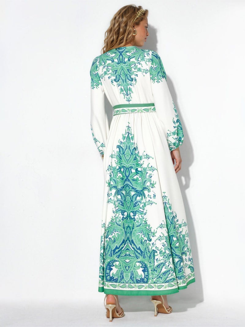 Jennyfer Paisley A-line Maxi Dress With Tie Belt - Image 3