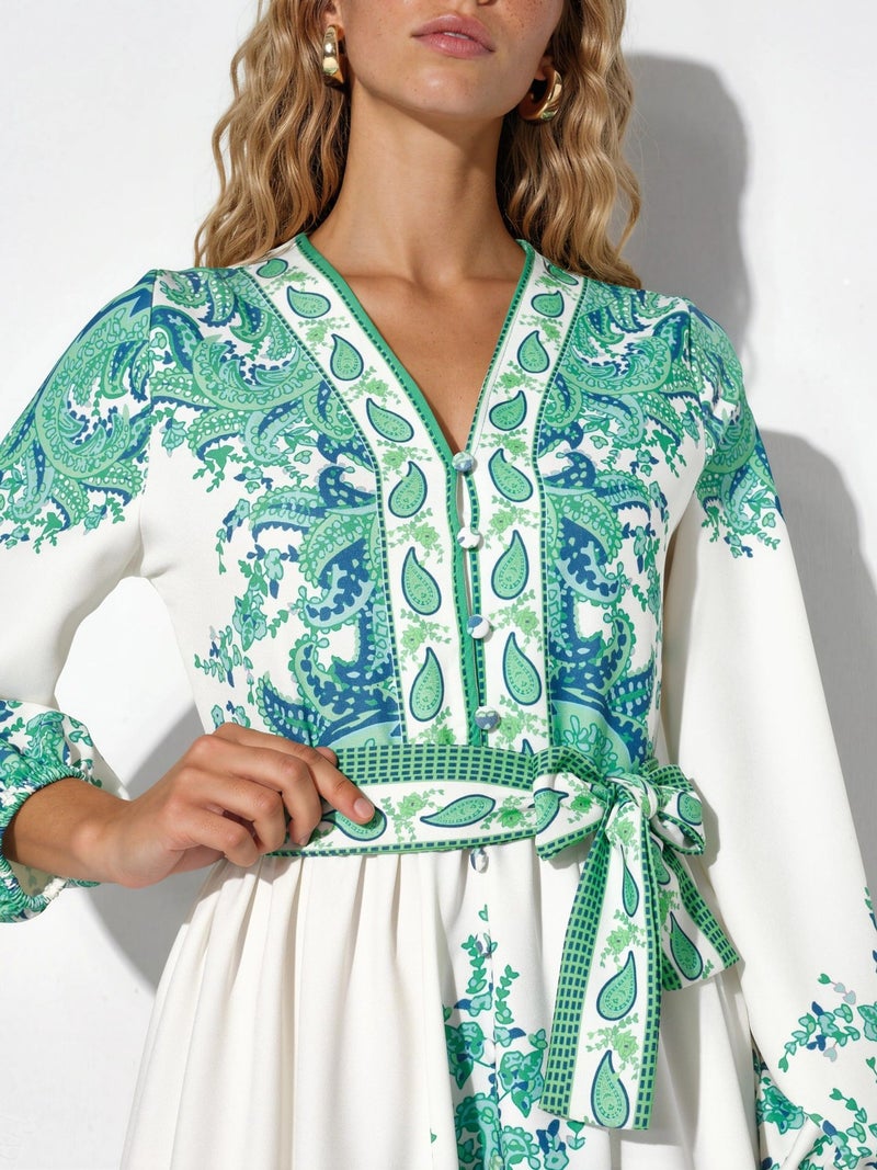 Jennyfer Paisley A-line Maxi Dress With Tie Belt - Image 4