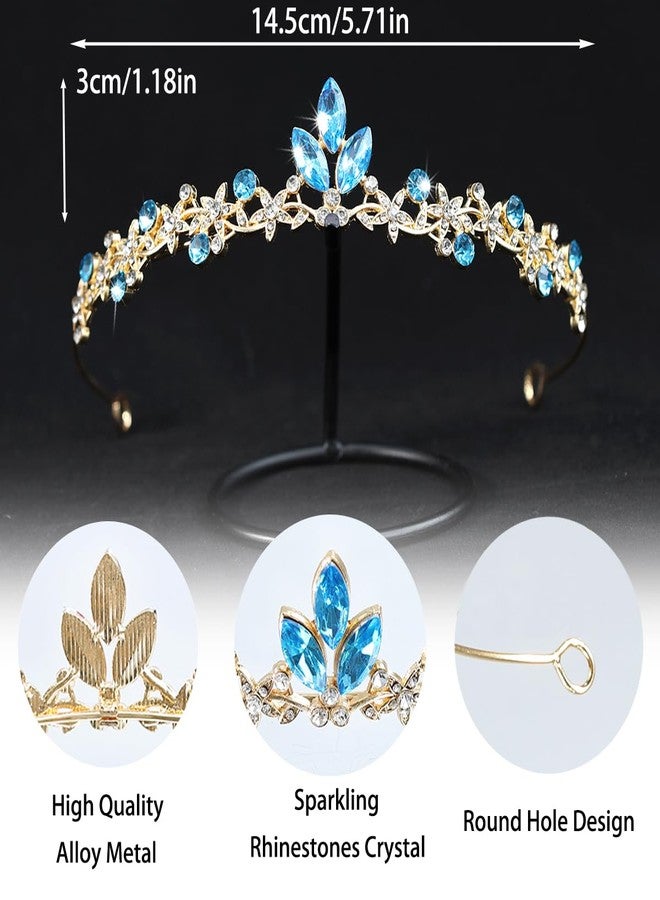 Rannyrena Gold Wedding Crystal Tiaras and Crowns for Women Rhinestone Bridal Queen Crown Princess Headpiece Hair Accessories for Birthday Wedding Pageant Party Prom (Light Blue) - Image 4