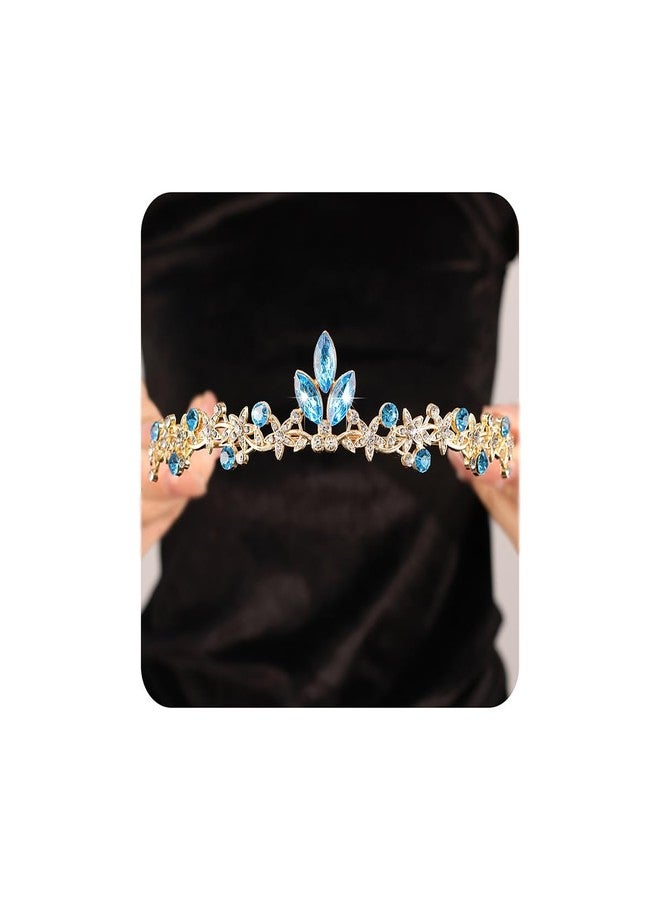Rannyrena Gold Wedding Crystal Tiaras and Crowns for Women Rhinestone Bridal Queen Crown Princess Headpiece Hair Accessories for Birthday Wedding Pageant Party Prom (Light Blue) - Image 1