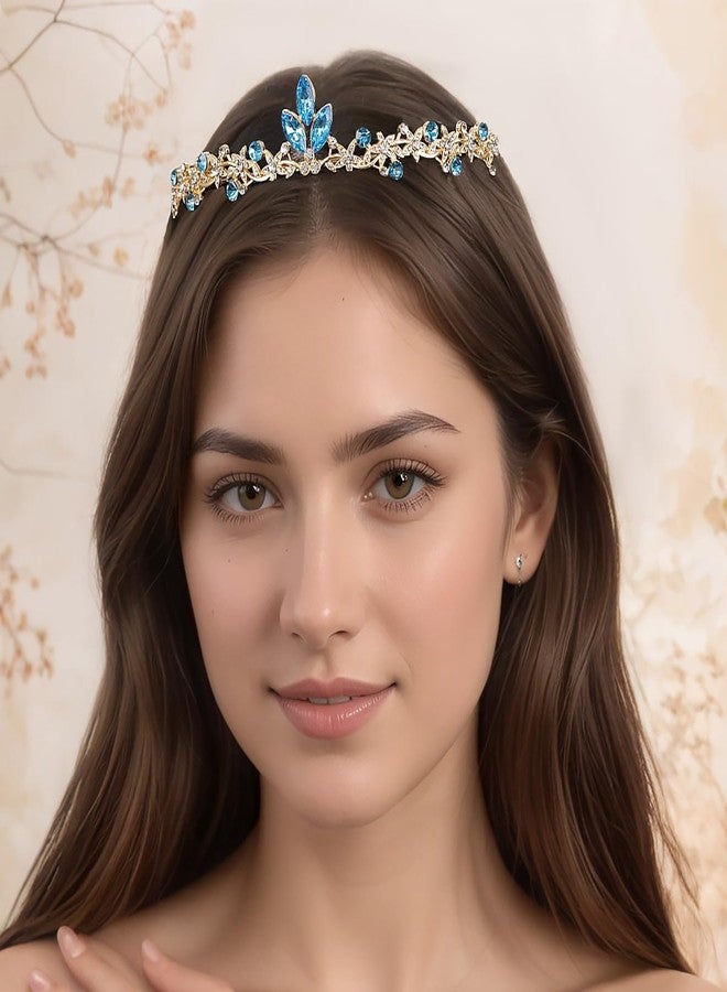 Rannyrena Gold Wedding Crystal Tiaras and Crowns for Women Rhinestone Bridal Queen Crown Princess Headpiece Hair Accessories for Birthday Wedding Pageant Party Prom (Light Blue) - Image 5