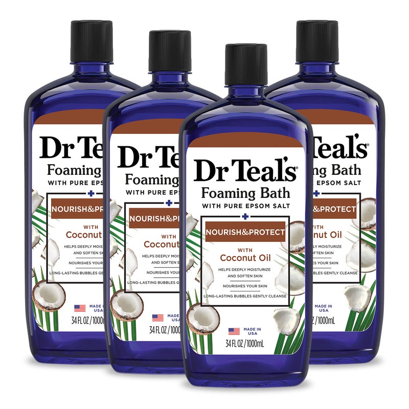 Dr Teal's Dr Teal's Foaming Bath with Pure Epsom Salt, Nourish & Protect with Coconut Oil, 34 fl oz (Pack of 4) 