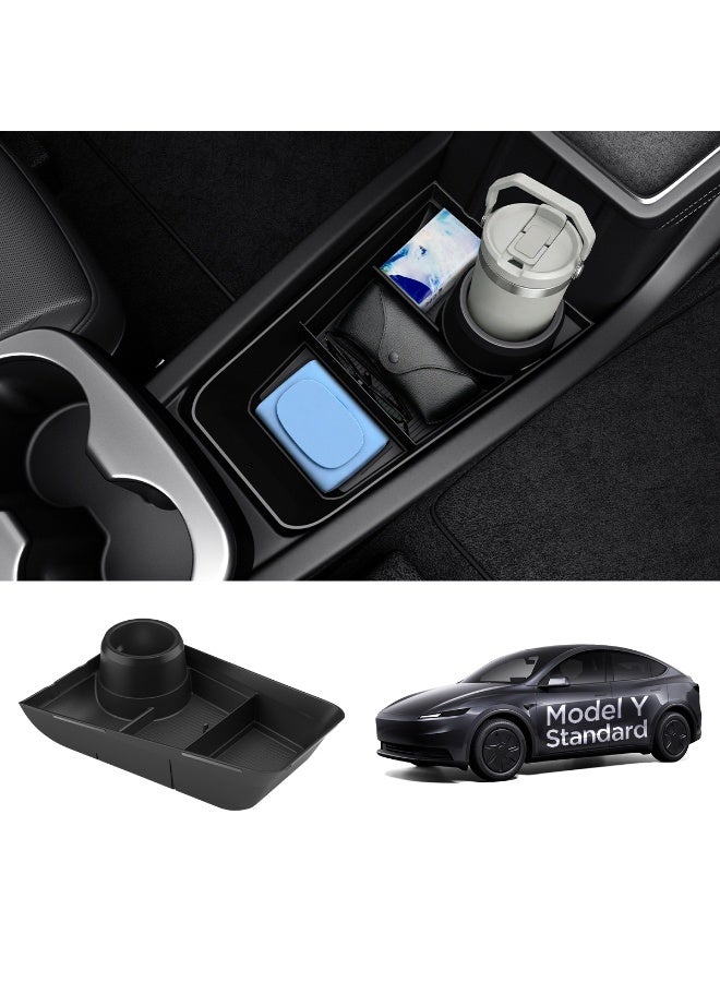 Spigen Lower Center Console Organizer for Tesla Model Y Standard 2025/2026 Juniper, Multi Function Interior Storage Tray, Extra Cup Holder, Non-Slip Silicone Mat, Anti-Rattle Design - Image 2