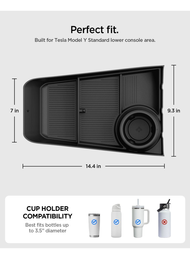 Spigen Lower Center Console Organizer for Tesla Model Y Standard 2025/2026 Juniper, Multi Function Interior Storage Tray, Extra Cup Holder, Non-Slip Silicone Mat, Anti-Rattle Design - Image 5
