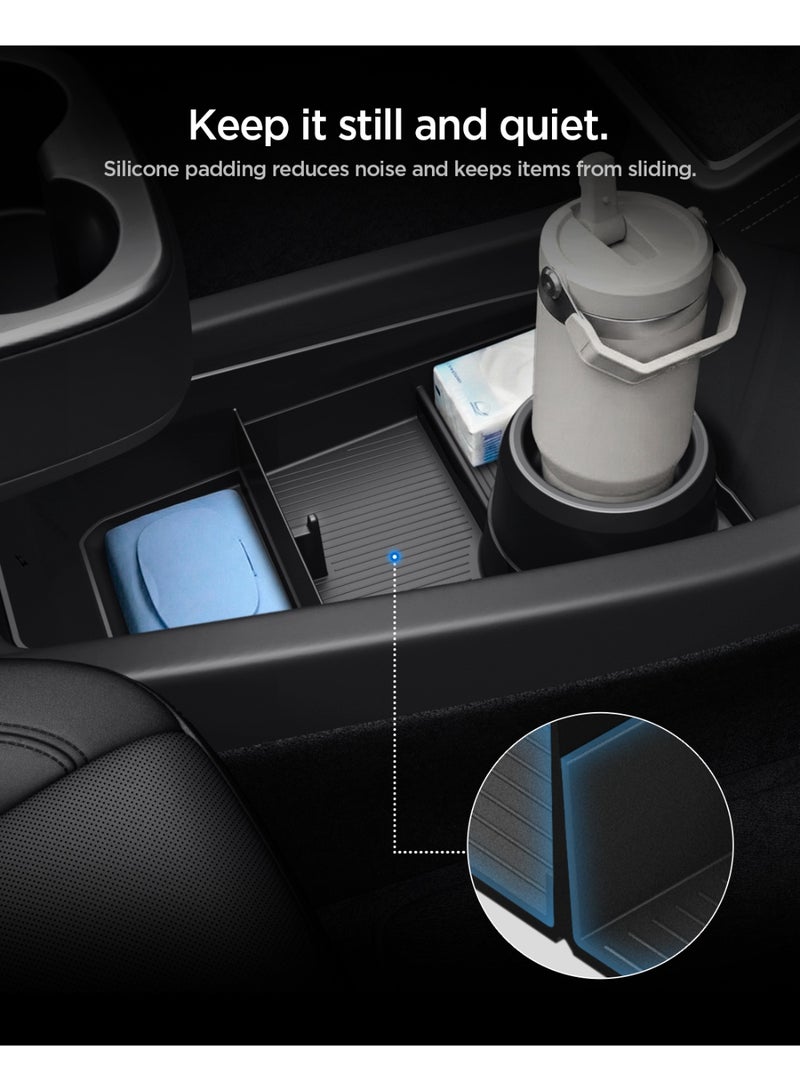Spigen Lower Center Console Organizer for Tesla Model Y Standard 2025/2026 Juniper, Multi Function Interior Storage Tray, Extra Cup Holder, Non-Slip Silicone Mat, Anti-Rattle Design - Image 4