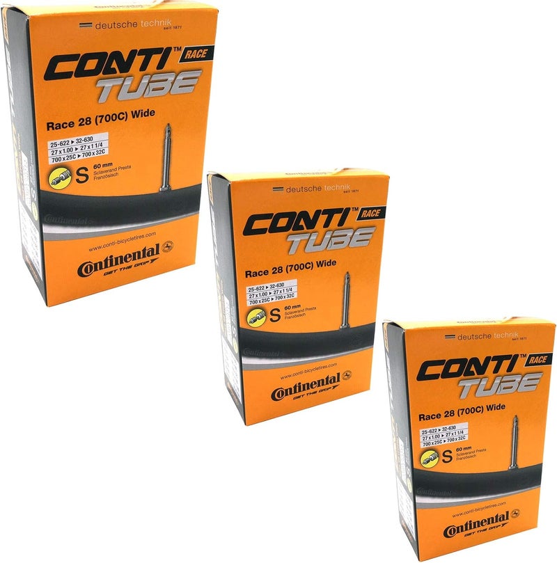 CONTINENTAL Matte anti slip finish Continental Race 28 700 x 25-32c Bike Inner Tubes with Presta 60mm Valve (Set of 3),Black Multi option design - Image 1