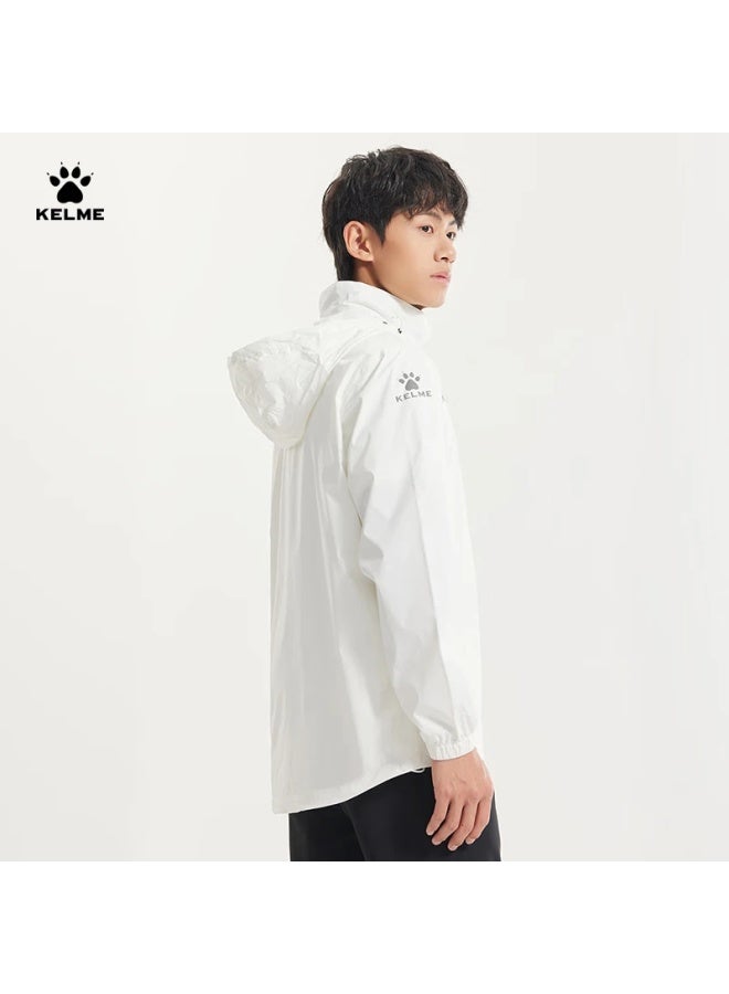 Kelme Men's Sports Jacket Windbreaker Waterproof Windproof Hooded Soccer Training Jacket White XL - Image 4