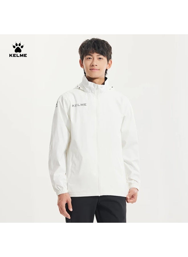 Kelme Men's Sports Jacket Windbreaker Waterproof Windproof Hooded Soccer Training Jacket White XL - Image 2