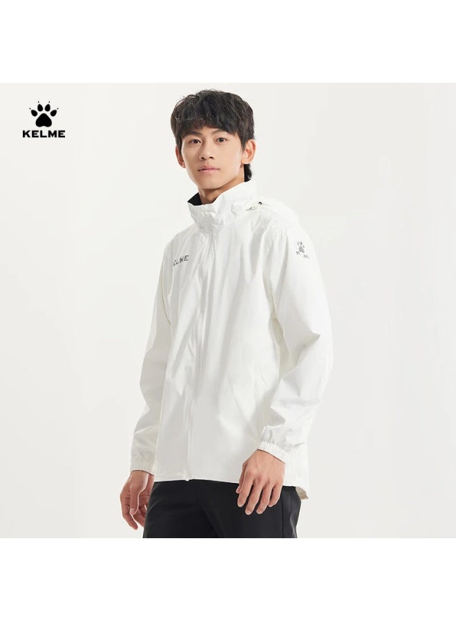 Kelme Men's Sports Jacket Windbreaker Waterproof Windproof Hooded Soccer Training Jacket White XL - Image 3