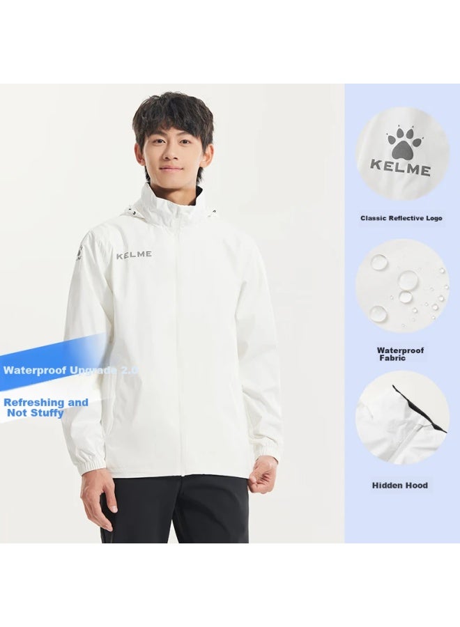 Kelme Men's Sports Jacket Windbreaker Waterproof Windproof Hooded Soccer Training Jacket White XL - Image 1