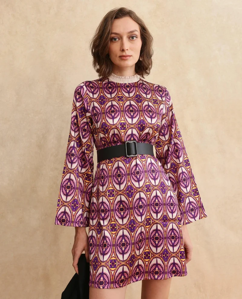 Rareism Women's Printed Bell Sleeve Dress