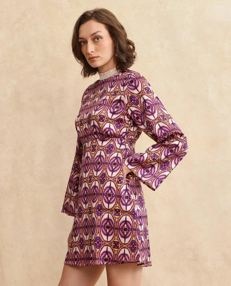 Rareism Women's Printed Bell Sleeve Dress