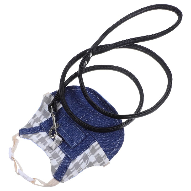 Adjustable Small Animal Harness Vest With Leash Set Gray Plaid S Size For Rabbit Cat Puppy - Image 2